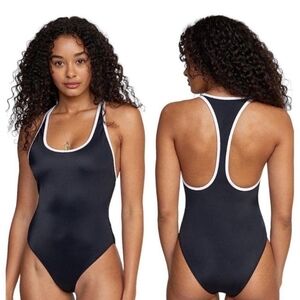RVCA Women's Black Scoop Neck T-Back Swimsuit-one-piece